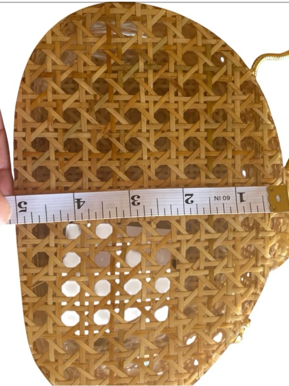 Lago De Sac Woven Rattan Acrylic Clutch Bag Gold Chain Strap Boho Cottagecore